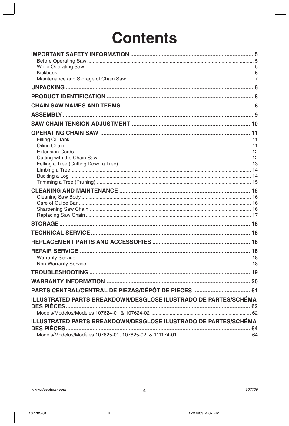 Desa 107624-01 User Manual | Page 4 / 68