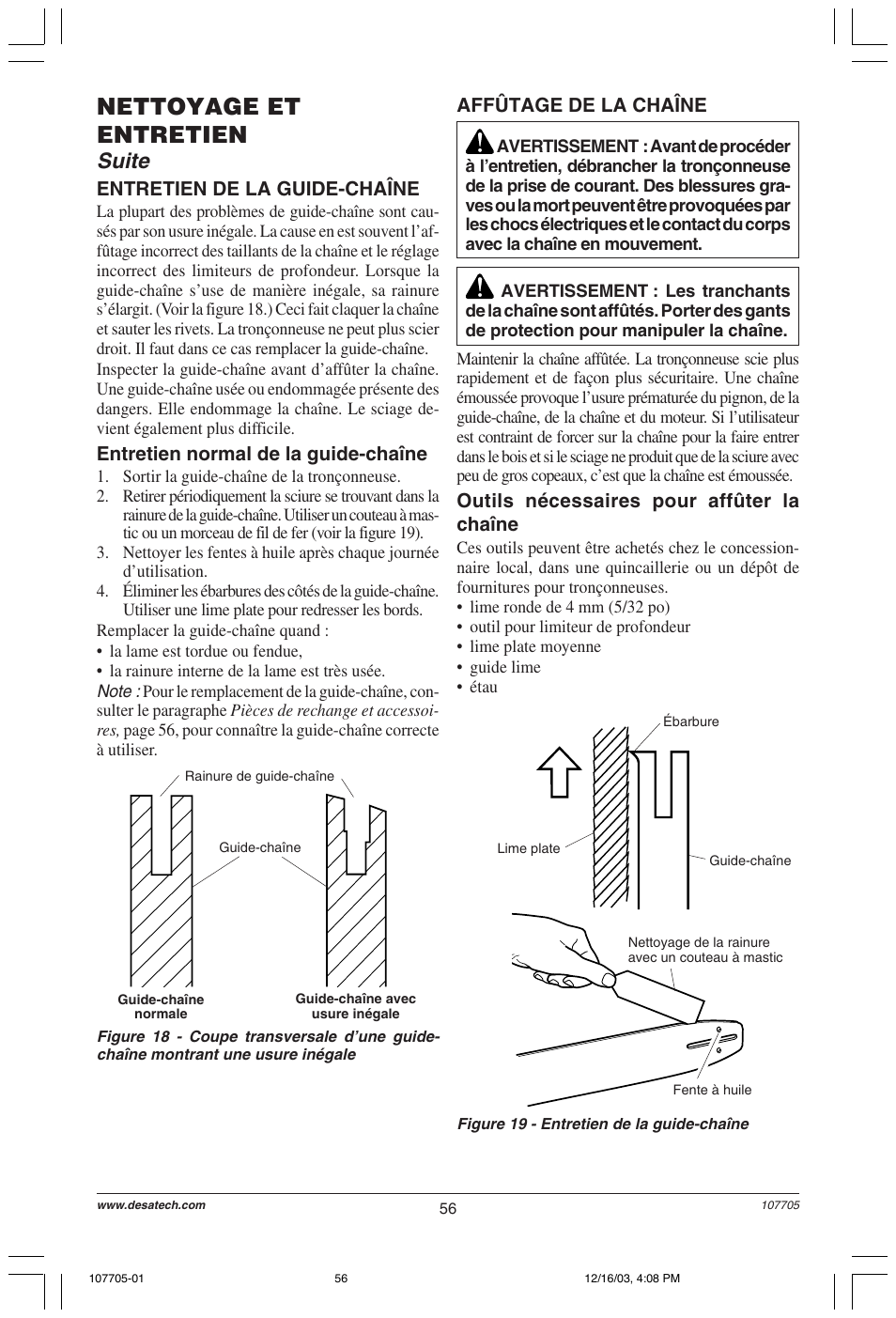 Nettoyage et entretien, Suite | Desa 107624-01 User Manual | Page 56 / 68