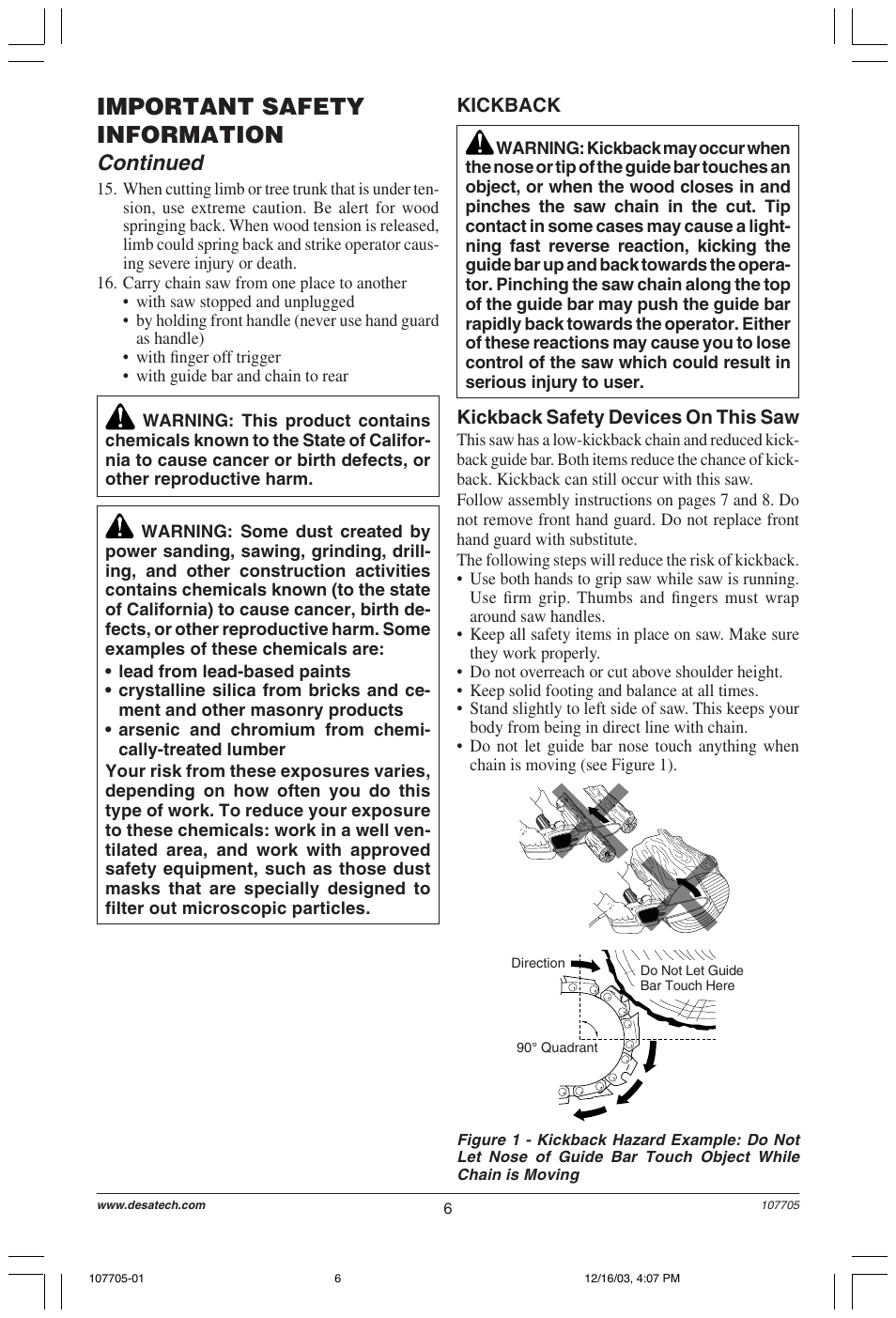 Important safety information, Continued | Desa 107624-01 User Manual | Page 6 / 68