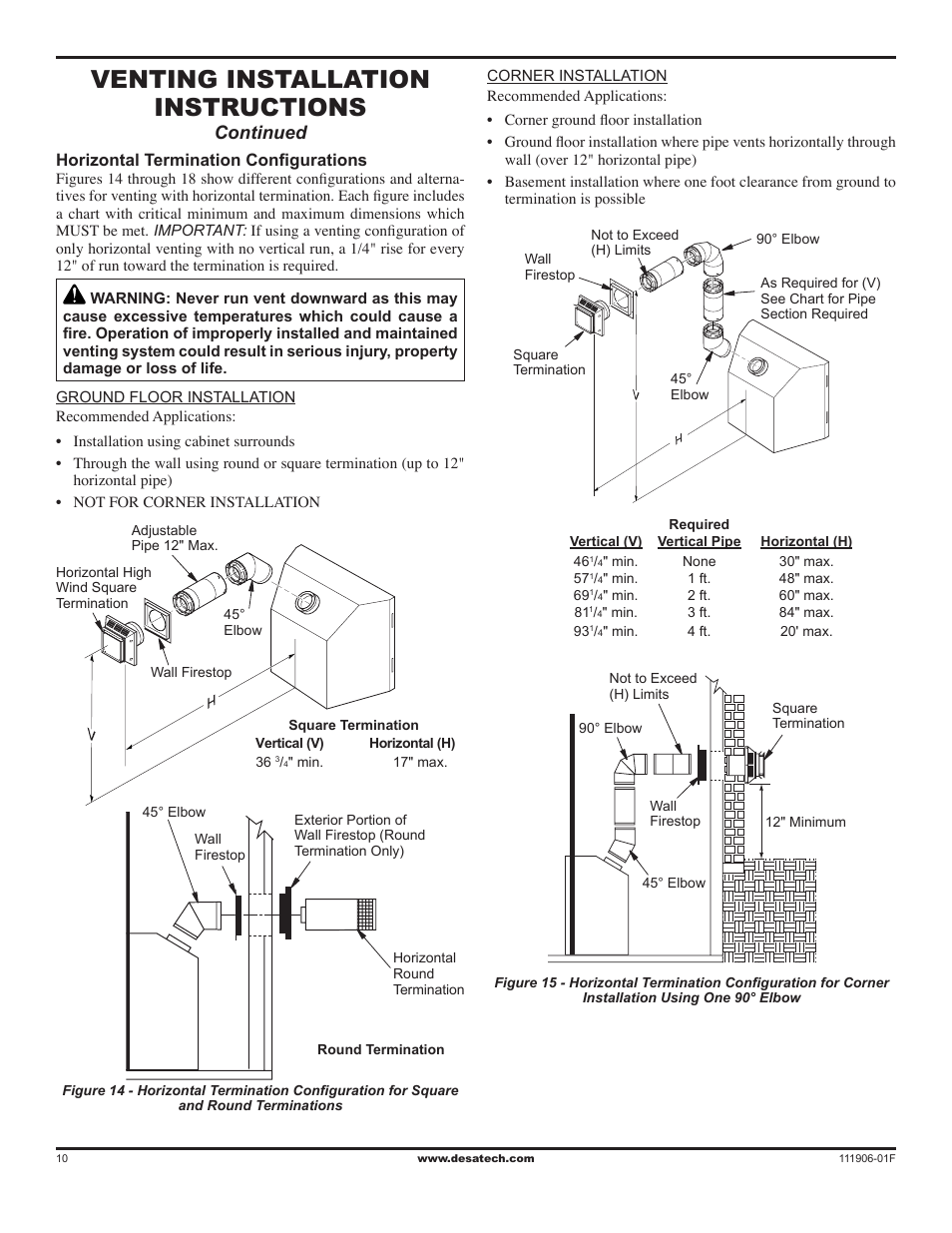 Venting installation instructions, Continued | Desa V42V-A User Manual | Page 10 / 36