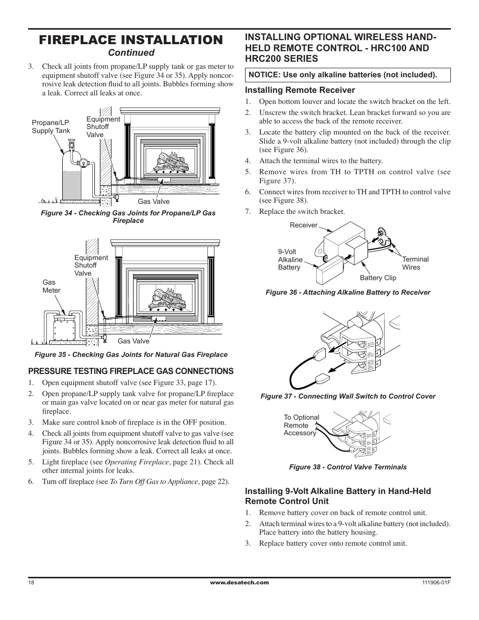 Fireplace installation | Desa V42V-A User Manual | Page 18 / 36
