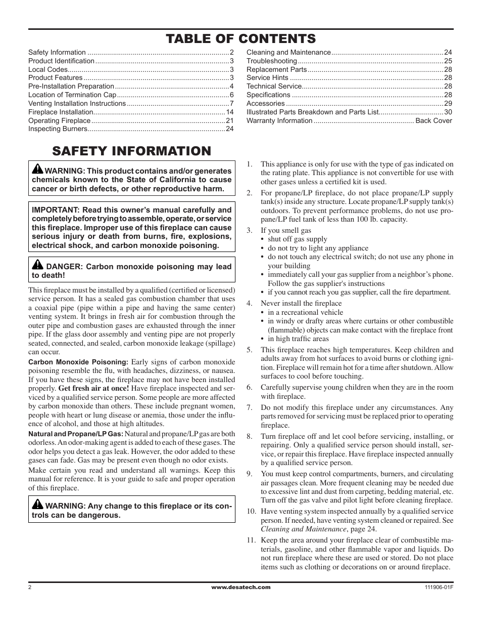 Desa V42V-A User Manual | Page 2 / 36