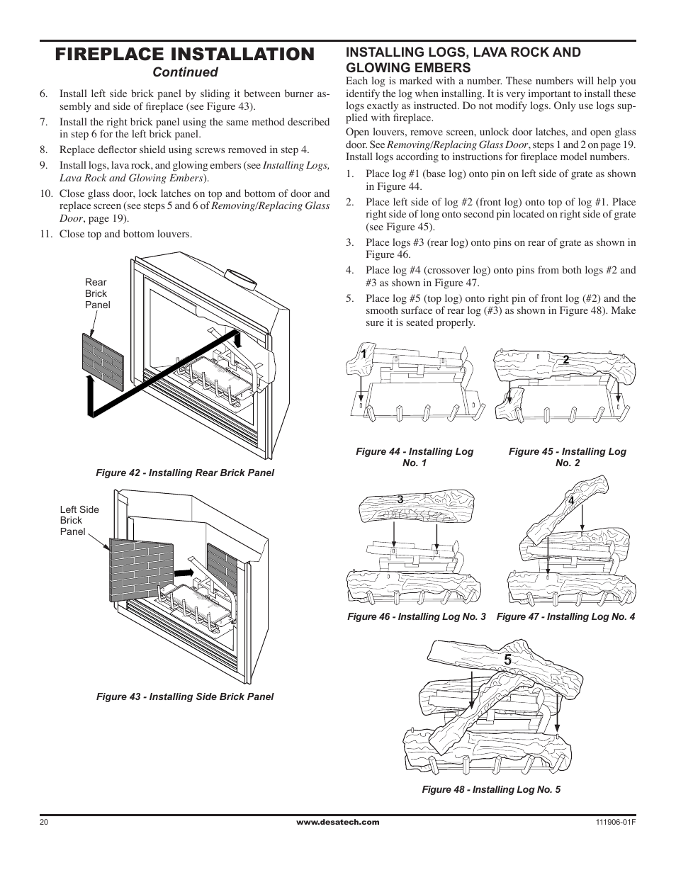 Fireplace installation | Desa V42V-A User Manual | Page 20 / 36