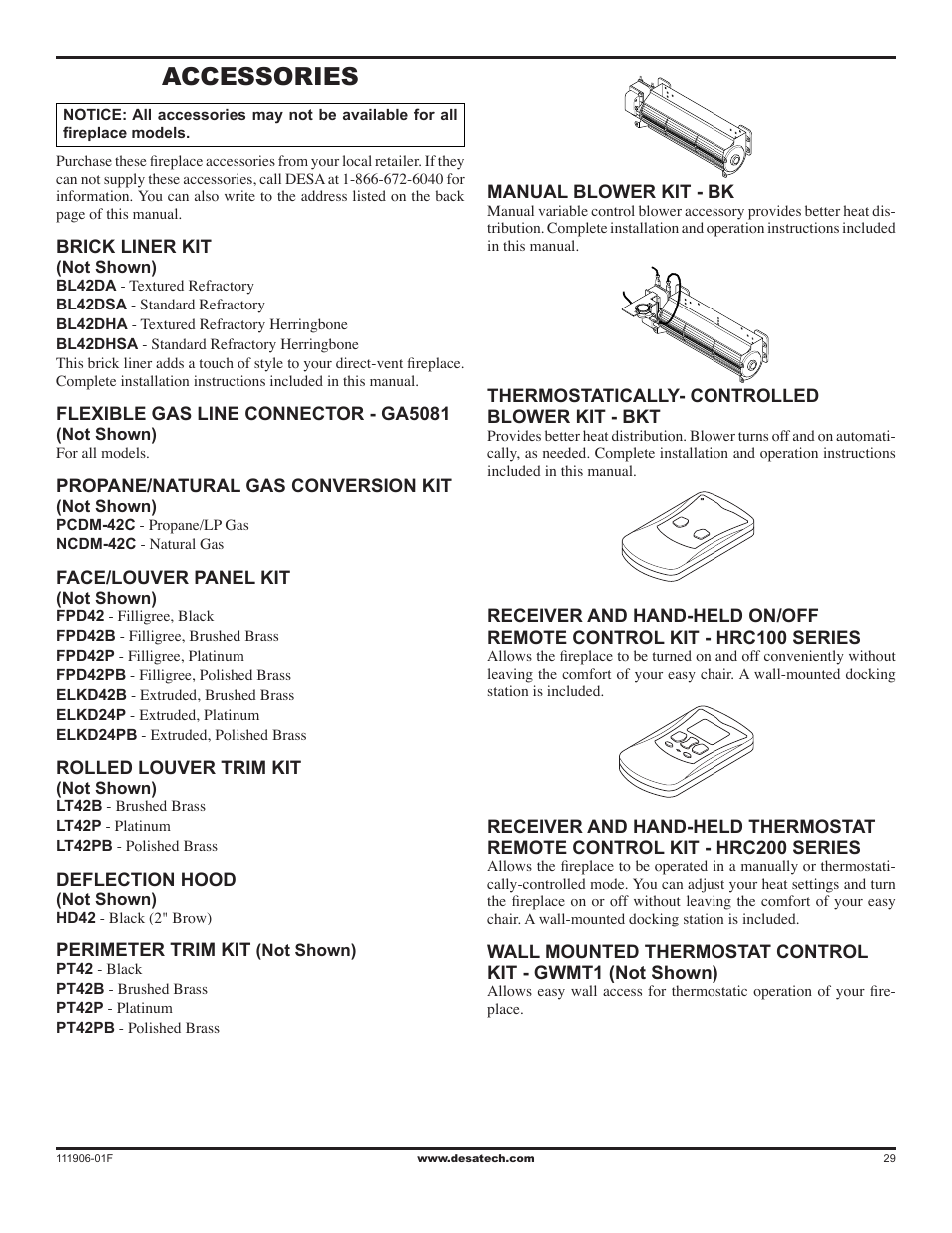 Accessories | Desa V42V-A User Manual | Page 29 / 36