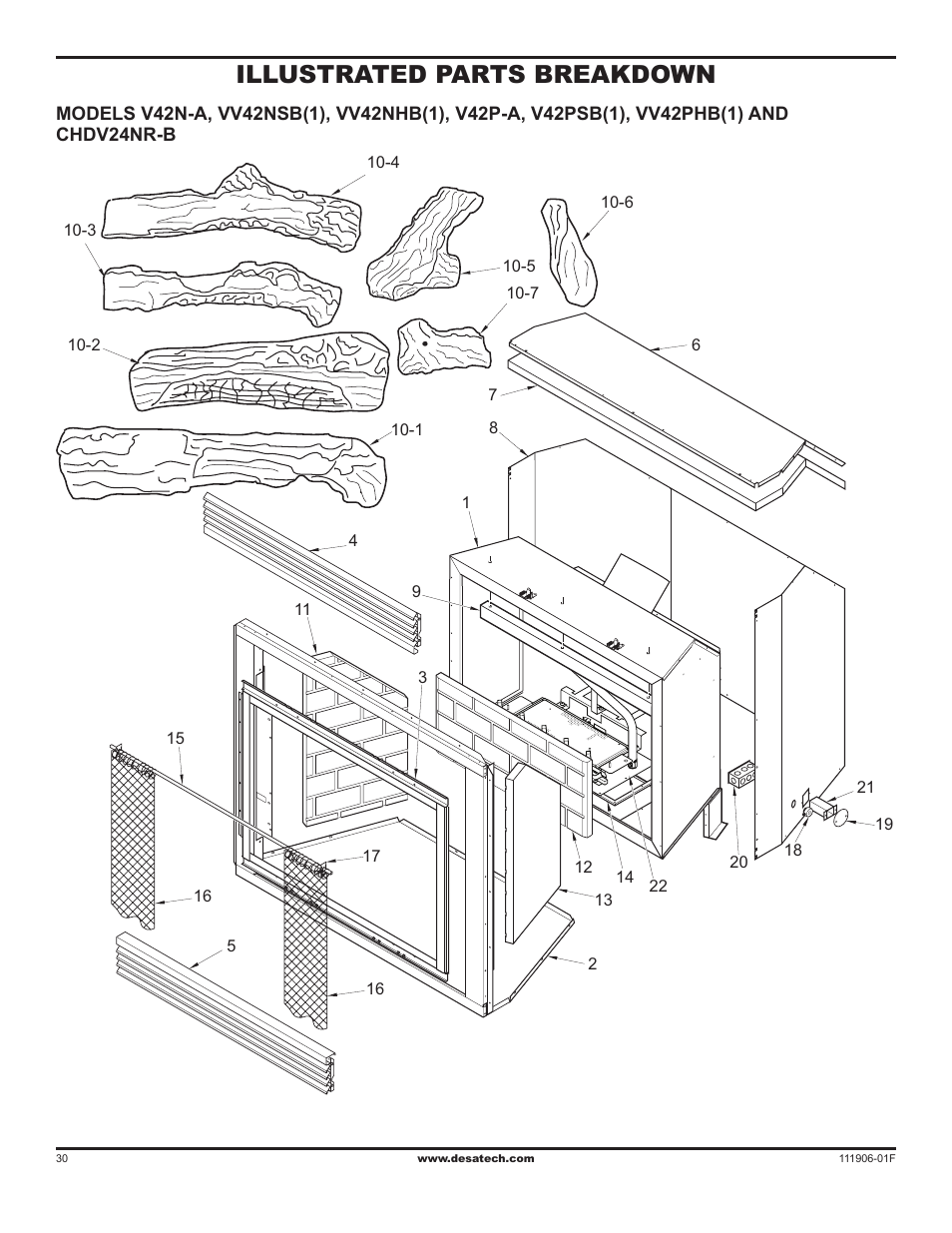 Illustrated parts breakdown and parts list, Illustrated parts breakdown | Desa V42V-A User Manual | Page 30 / 36