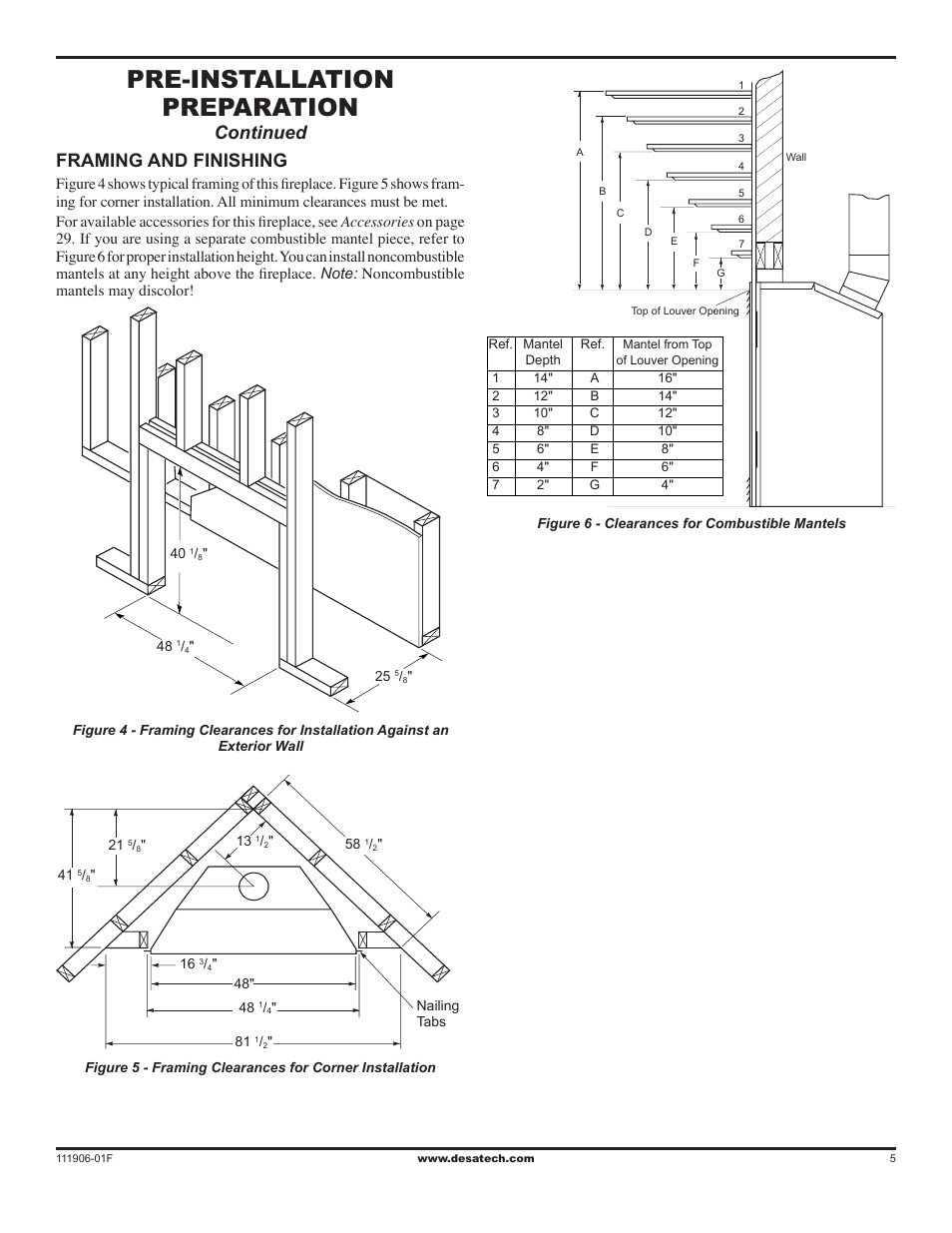 Pre-installation preparation, Framing and finishing, Continued | Desa V42V-A User Manual | Page 5 / 36