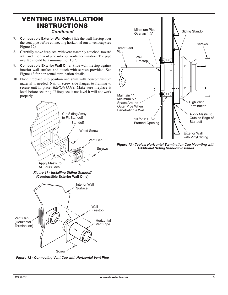Venting installation instructions, Continued | Desa V42V-A User Manual | Page 9 / 36