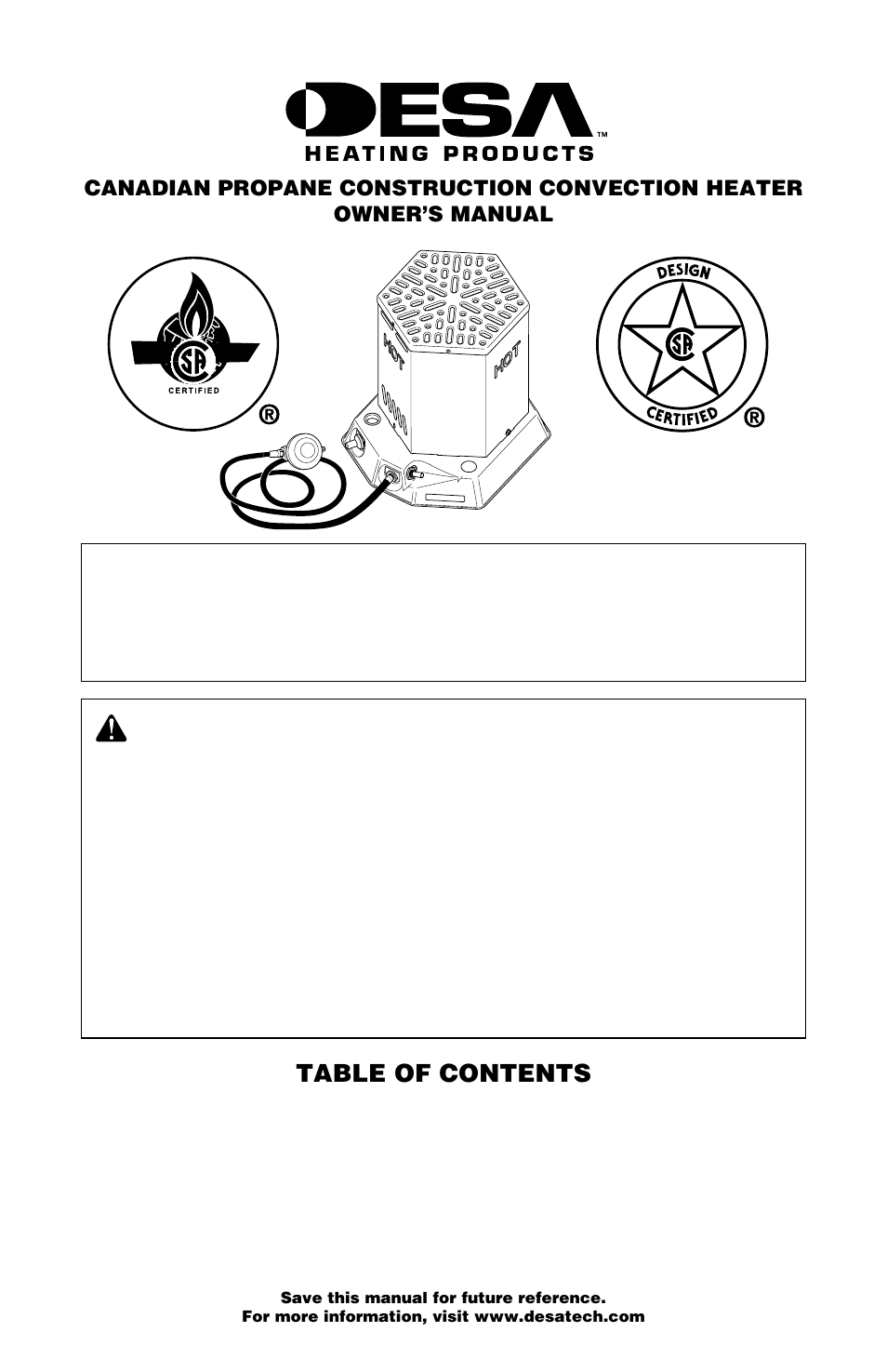Desa CANADIAN PROPANE CONSTRUCTION CONVECTION HEATER User Manual | 24 pages