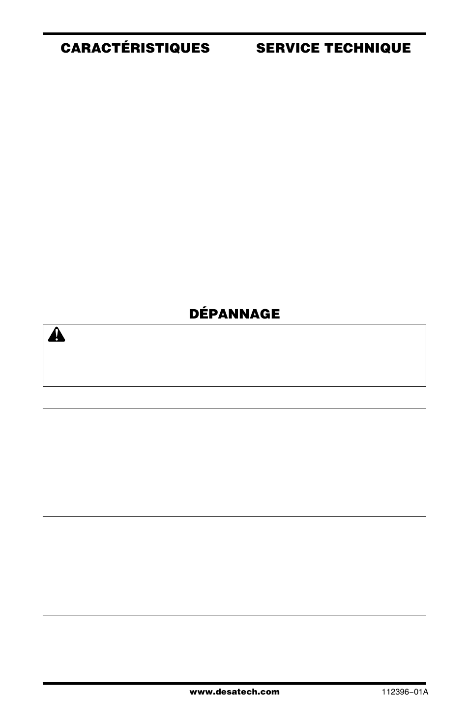 Caractéristiques, Service technique, Dépannage | Desa CANADIAN PROPANE CONSTRUCTION CONVECTION HEATER User Manual | Page 14 / 24