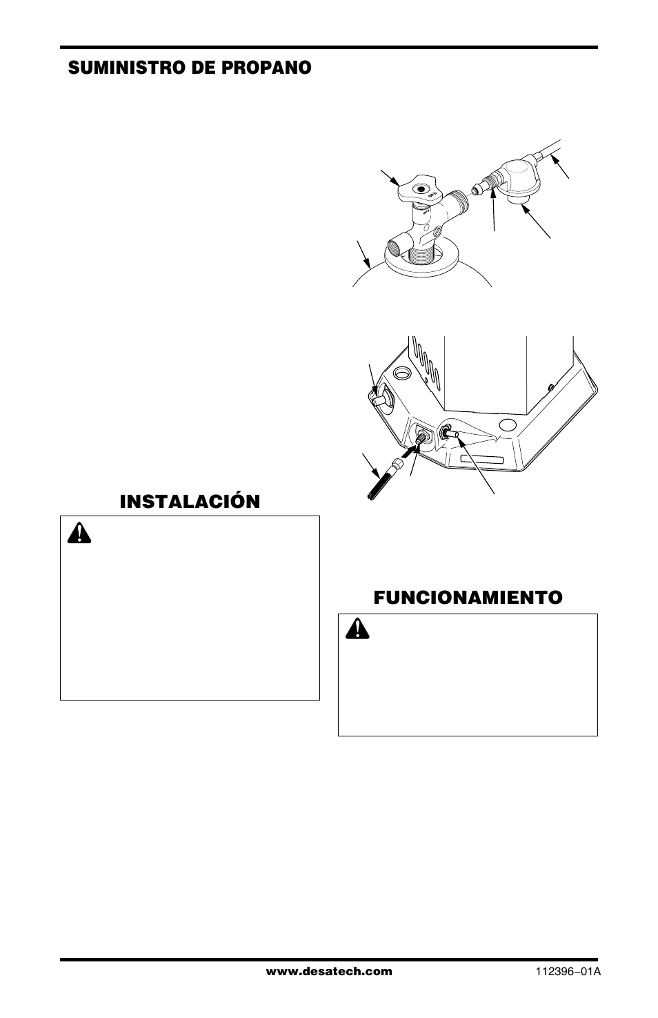 Suministro de propano, Instalación, Funcionamiento | Desa CANADIAN PROPANE CONSTRUCTION CONVECTION HEATER User Manual | Page 20 / 24