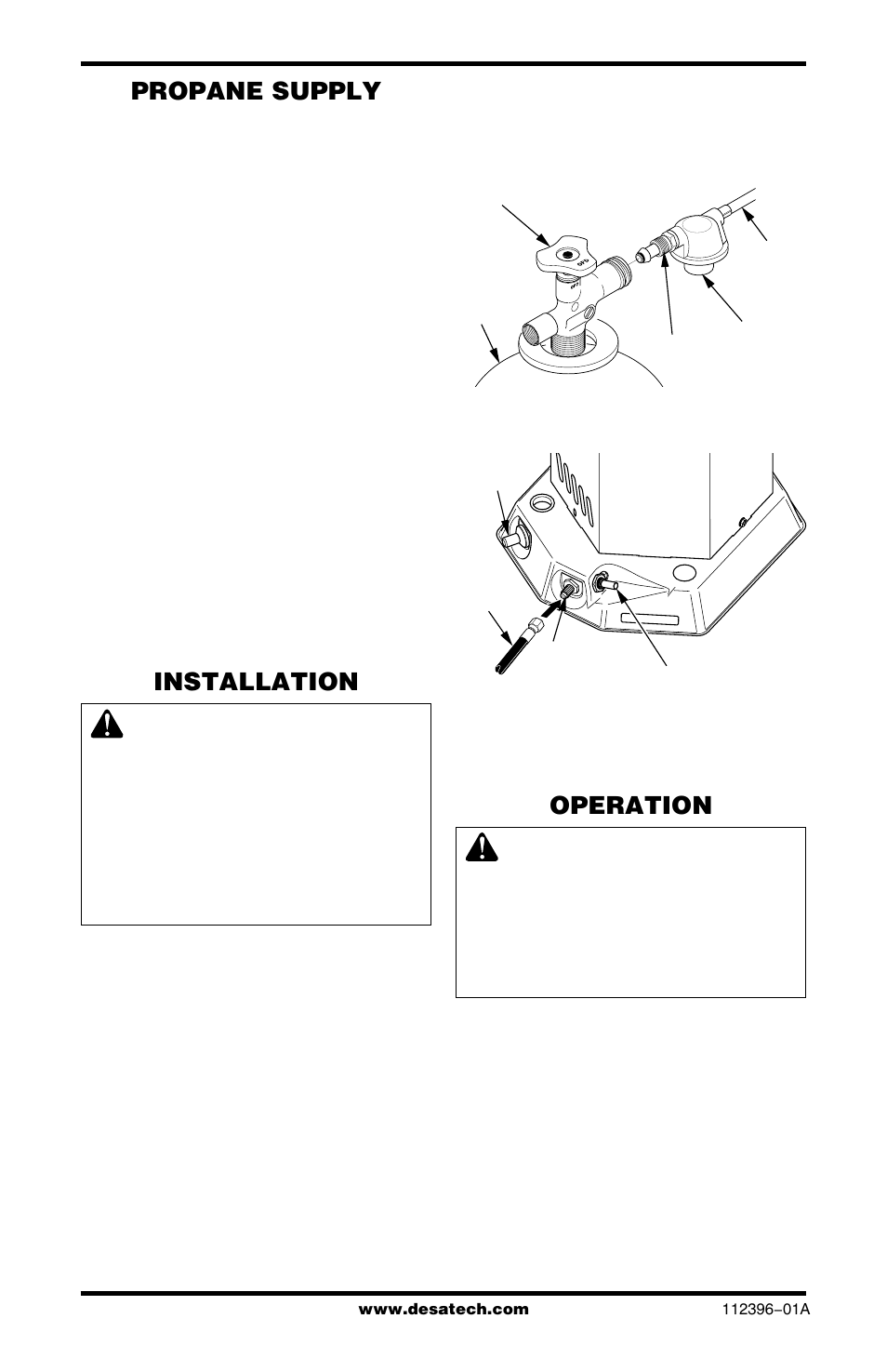 Propane supply, Installation, Operation | Desa CANADIAN PROPANE CONSTRUCTION CONVECTION HEATER User Manual | Page 4 / 24
