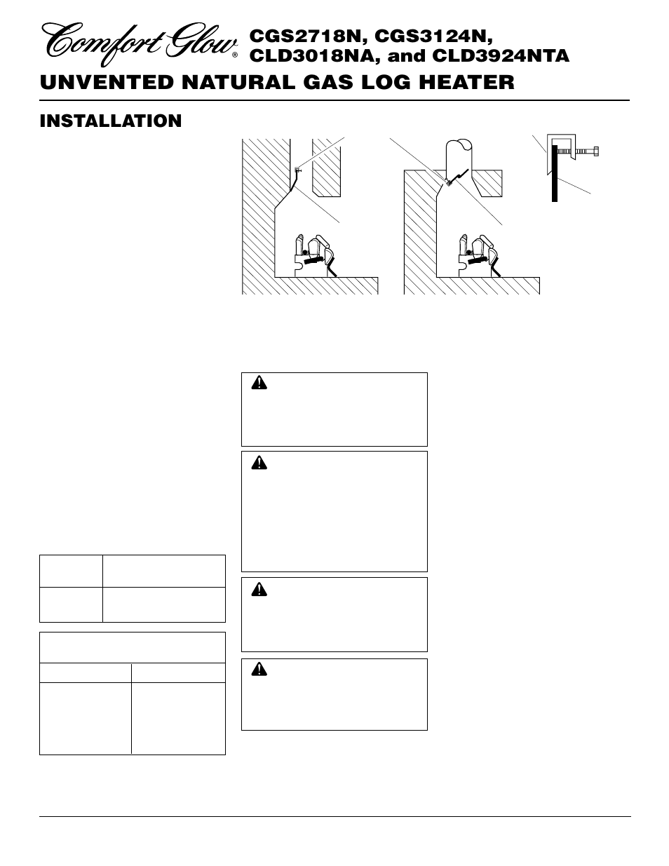 Unvented natural gas log heater, Installation, Continued | Desa CGS2718N User Manual | Page 10 / 32