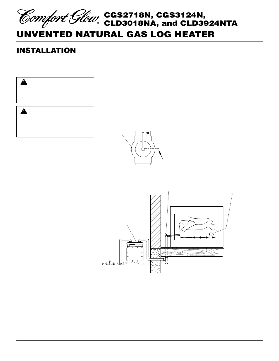 Unvented natural gas log heater, Installation, Continued | Desa CGS2718N User Manual | Page 12 / 32