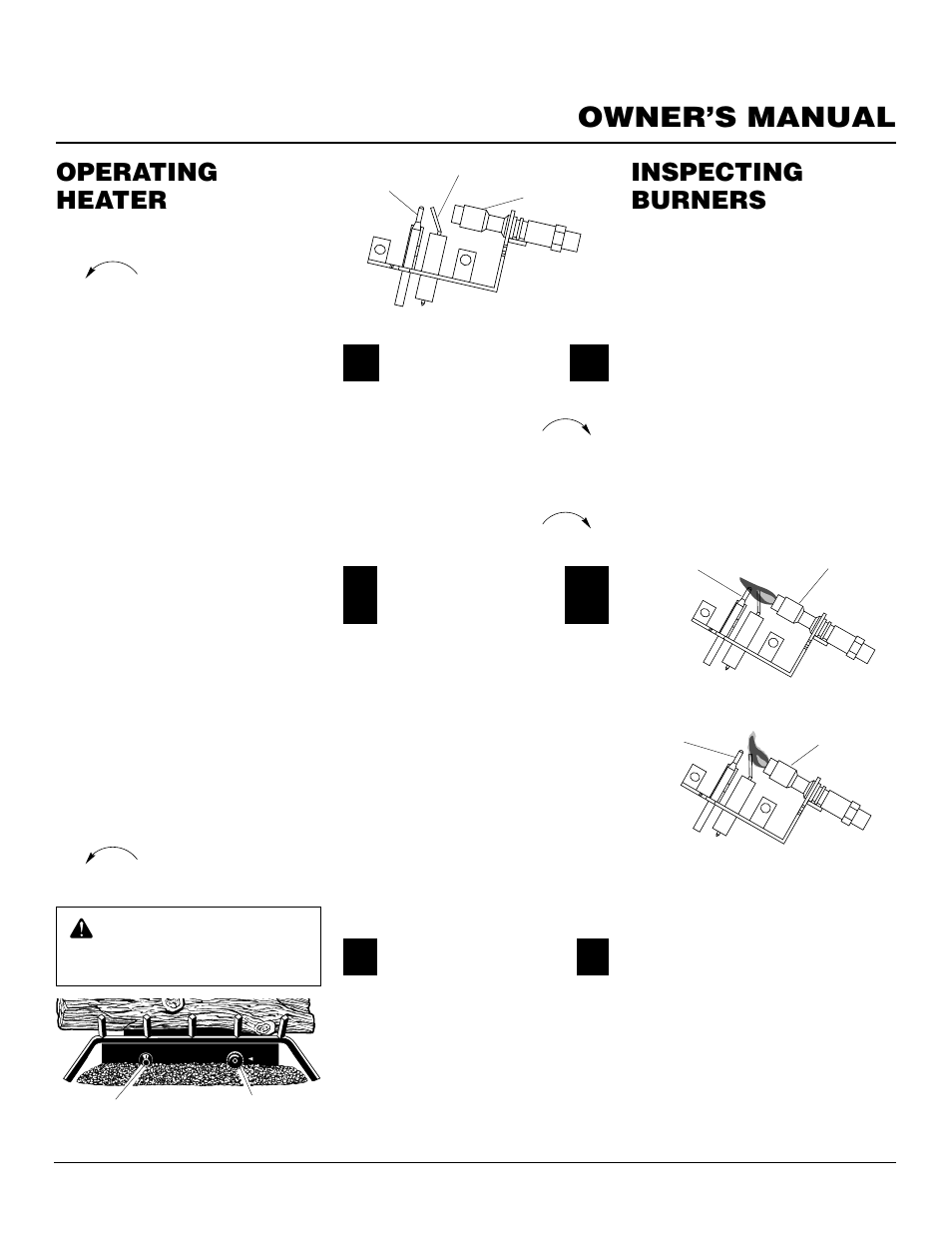 Owner’s manual, Inspecting burners, Operating heater | Continued | Desa CGS2718N User Manual | Page 17 / 32