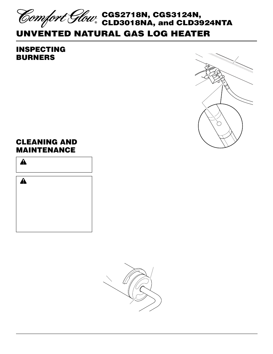 Unvented natural gas log heater, Inspecting burners | Desa CGS2718N User Manual | Page 18 / 32