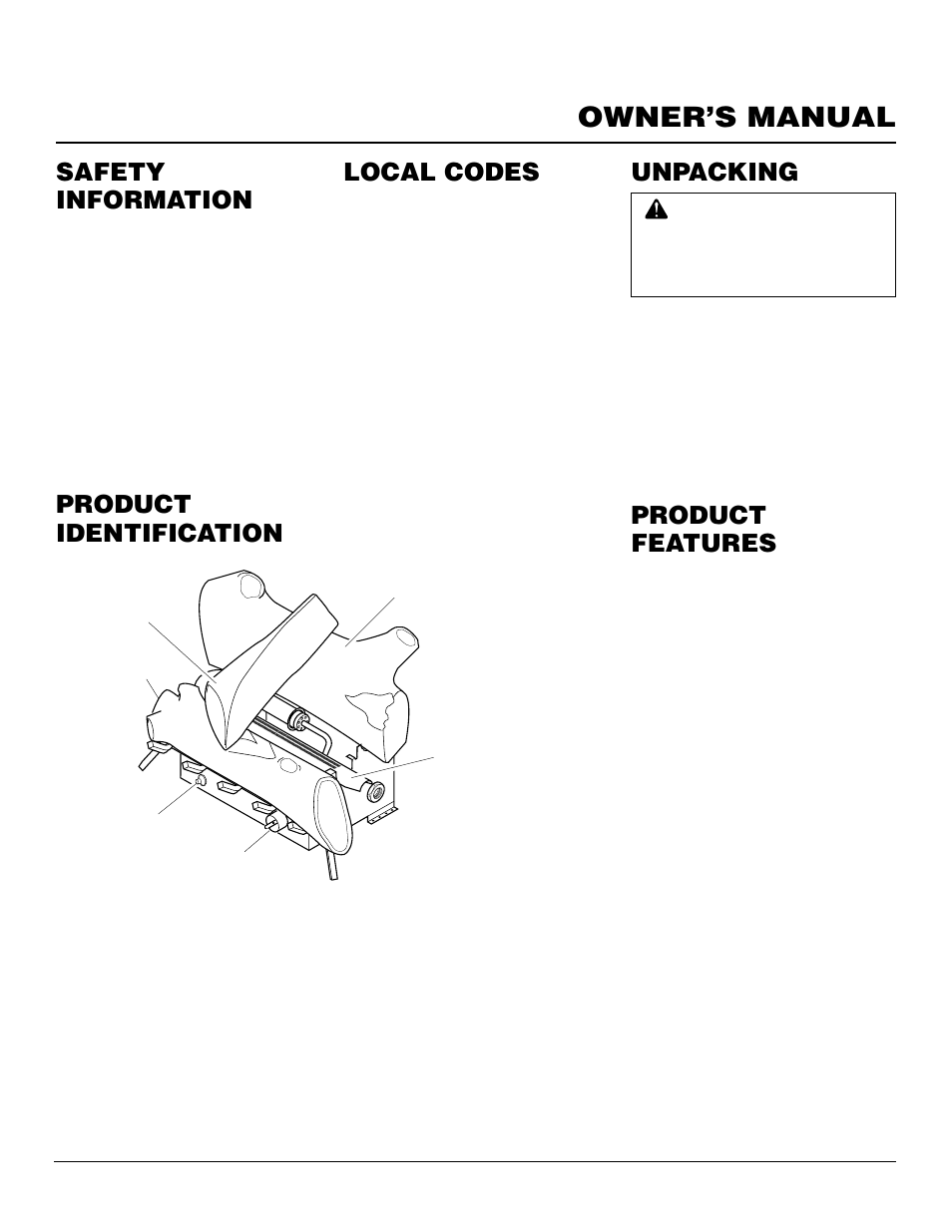 Owner’s manual, Product identification, Local codes | Unpacking product features, Safety information | Desa CGS2718N User Manual | Page 3 / 32