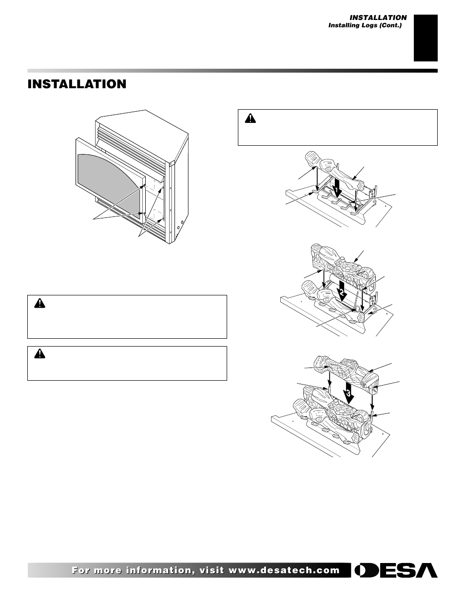 Installation, Continued | Desa EFS33NR  EN User Manual | Page 15 / 34