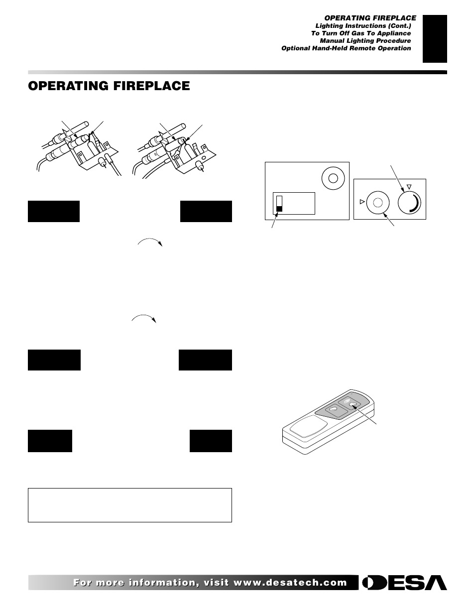 Operating fireplace, Continued, On/off series (models ghrcb and cghrcb) | Thermostat series (models ghrctb and cghrctb) | Desa EFS33NR  EN User Manual | Page 17 / 34