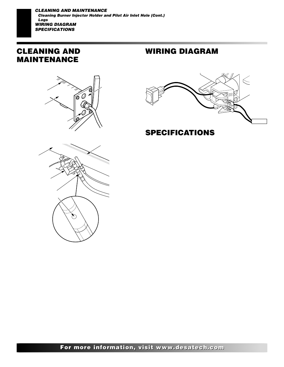 Wiring diagram, Specifications, Cleaning and maintenance | Continued | Desa EFS33NR  EN User Manual | Page 20 / 34