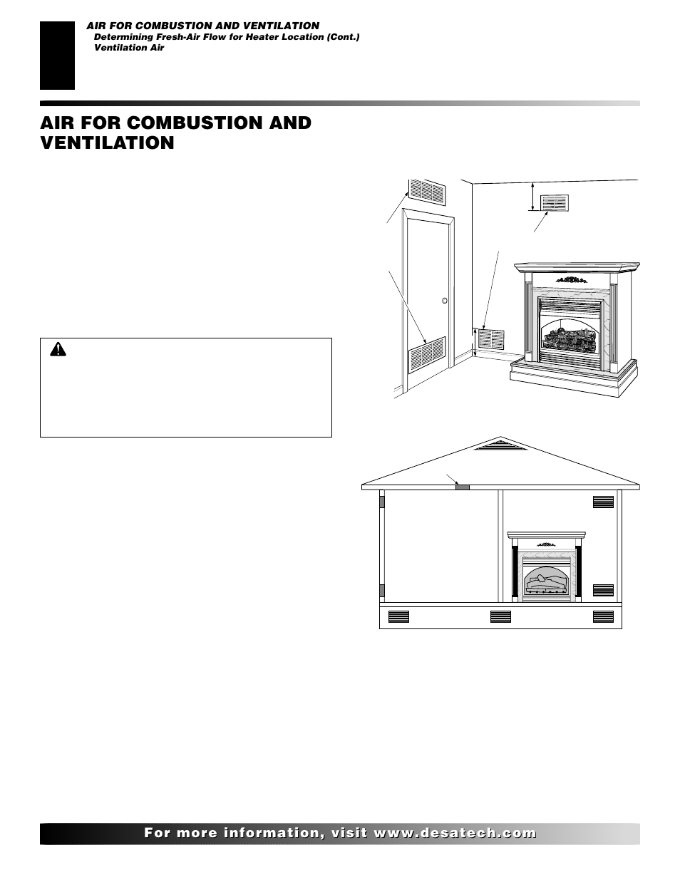 Air for combustion and ventilation, Continued, Ventilation air | Desa EFS33NR  EN User Manual | Page 6 / 34