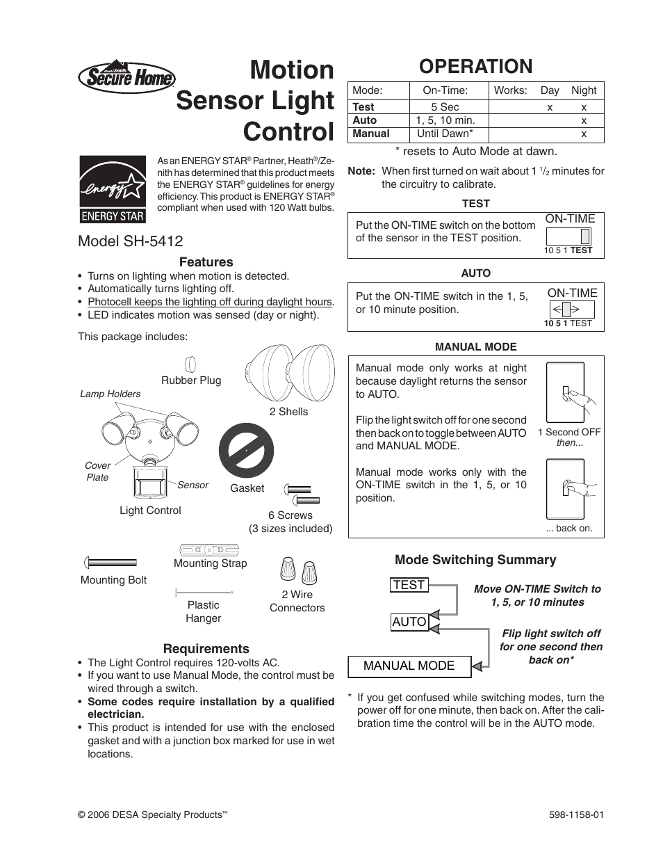 Desa SH-5412 User Manual | 8 pages