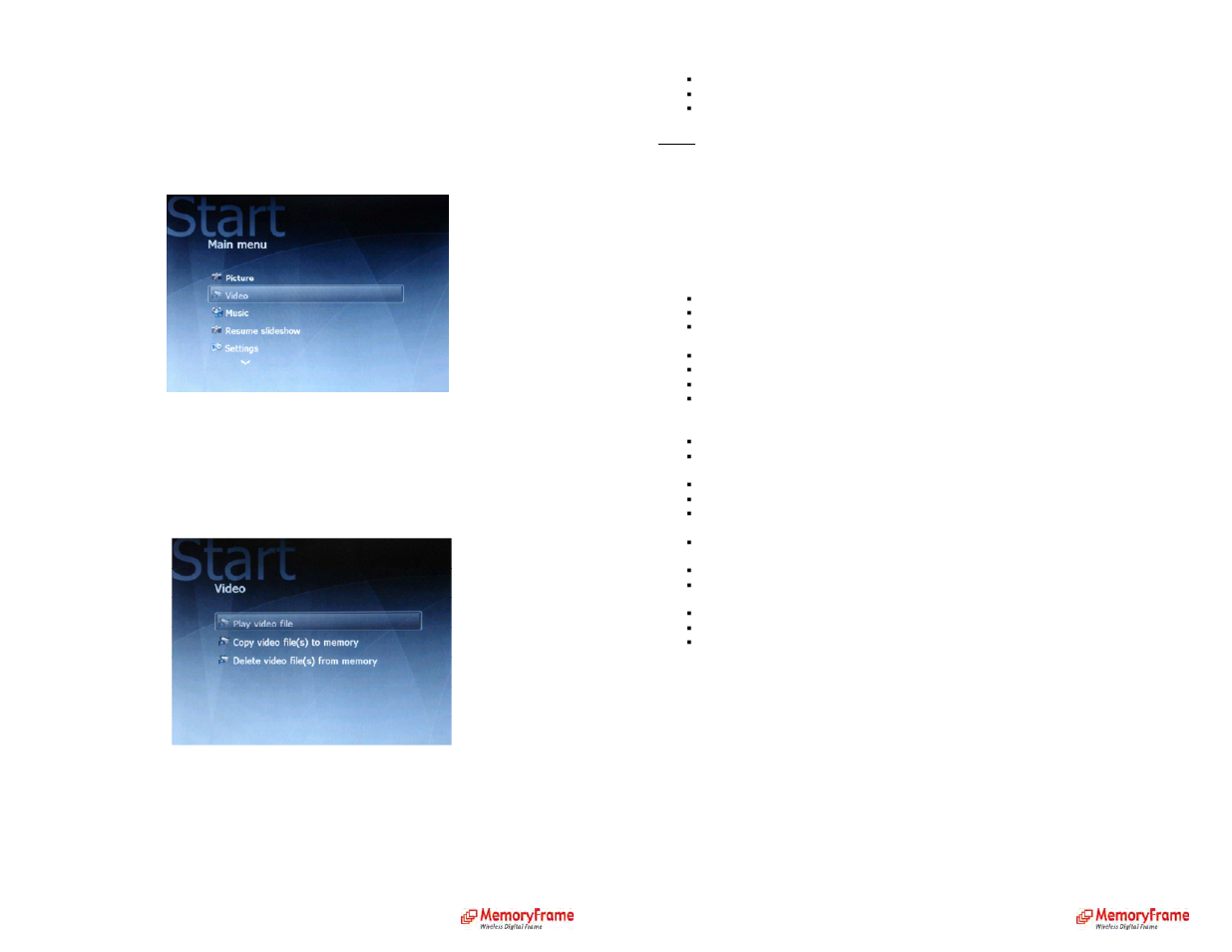 Video, Music, Play slideshow from bluetooth phone | Digital Spectrum MemoryFrame MF-8115 User Manual | Page 10 / 18