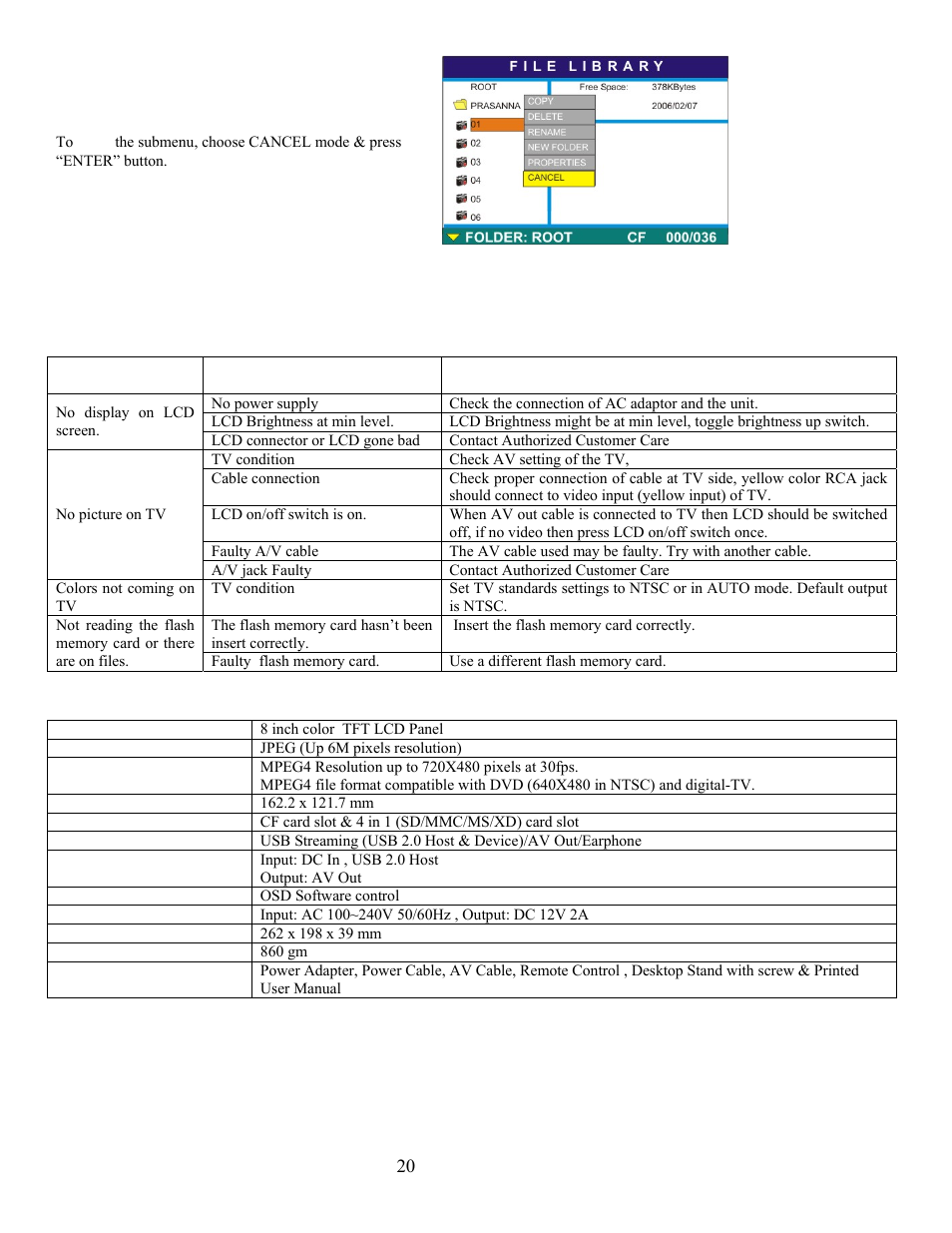 Troubleshooting, Specifications | Digital Spectrum NV-800 User Manual | Page 20 / 22