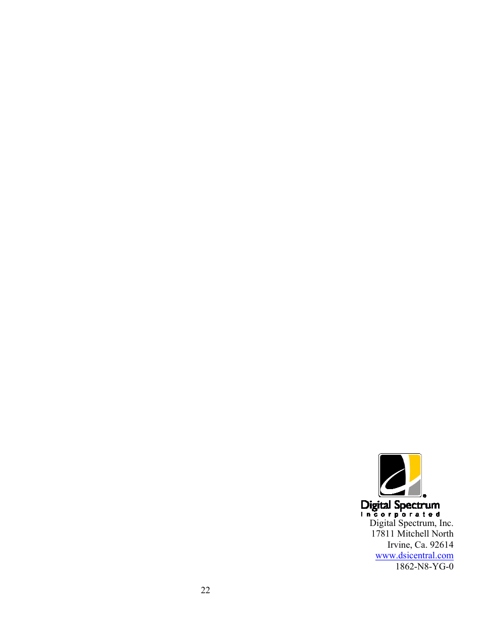 Digital Spectrum NV-800 User Manual | Page 22 / 22