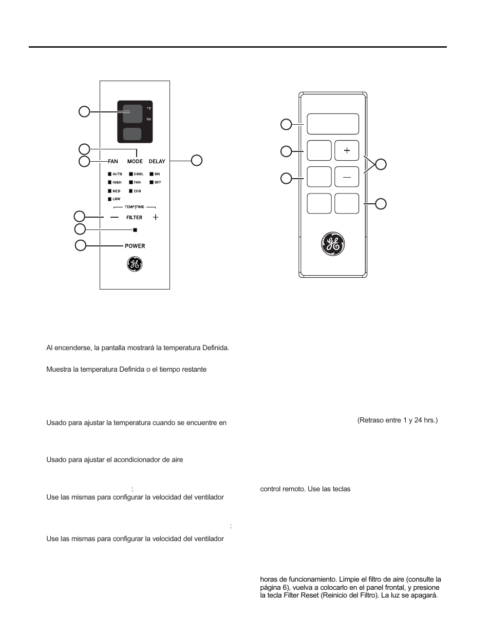 Controles, Uso del acondicionador de aire | GE 6,000 BTU Window Room Air Conditioner Owners Guide User Manual | Page 23 / 36