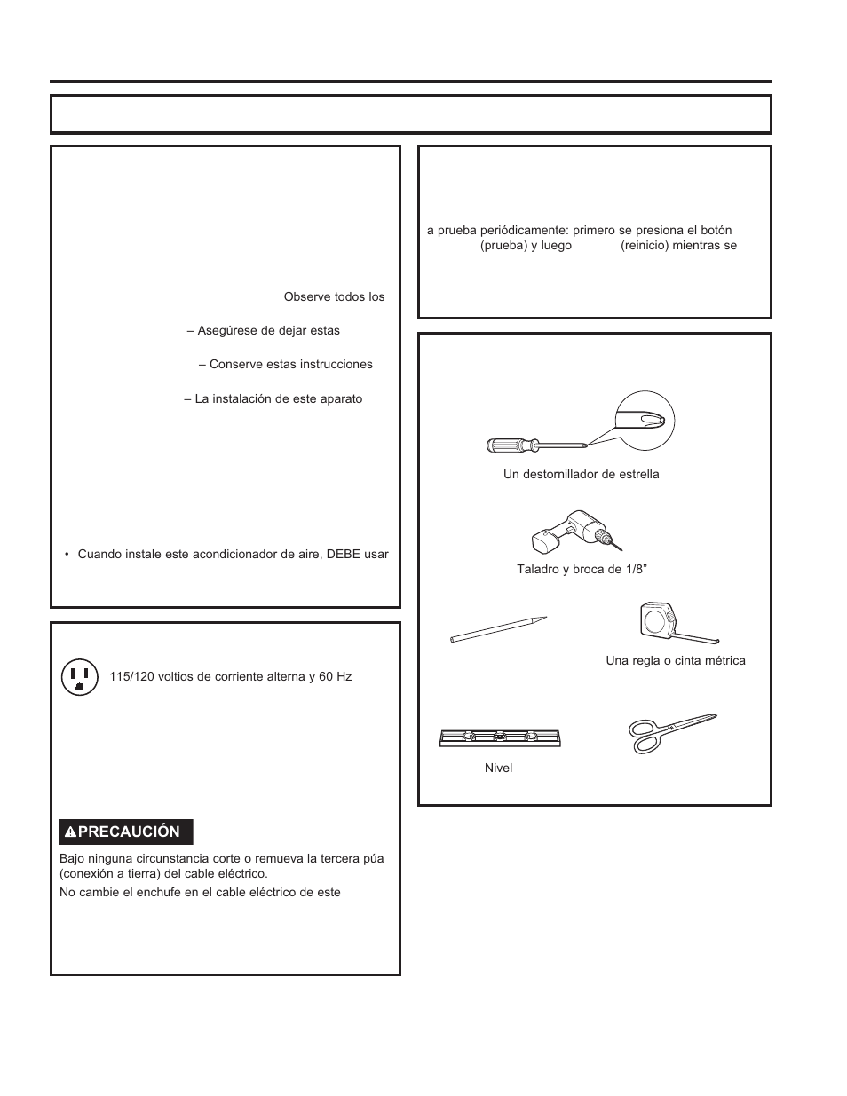 Importante, Requisitos eléctricos, Requisitos eléctricos (cont) | Herramientas que necesitará | GE 6,000 BTU Window Room Air Conditioner Owners Guide User Manual | Page 27 / 36