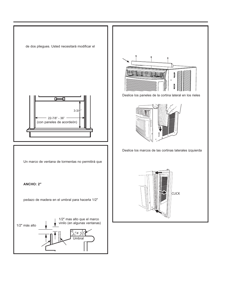 Prepare el acondicionador de aire, Requisitos para la ventana, Requisitos de una ventana de tormentas | GE 6,000 BTU Window Room Air Conditioner Owners Guide User Manual | Page 29 / 36