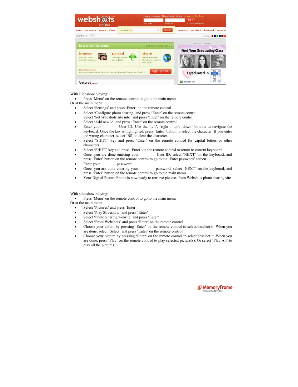 Configure digital picture frame, Retrieve your pictures, B. from flickr: get a free account | Digital Spectrum MemoryFrame MF-8000 User Manual | Page 19 / 39