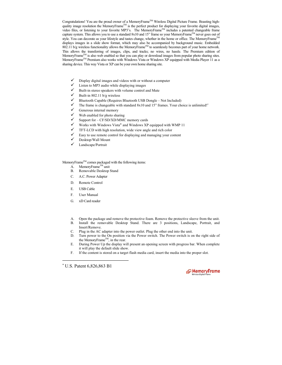 Product introduction, Features, Package contents | Digital Spectrum MemoryFrame MF-8000 User Manual | Page 2 / 39