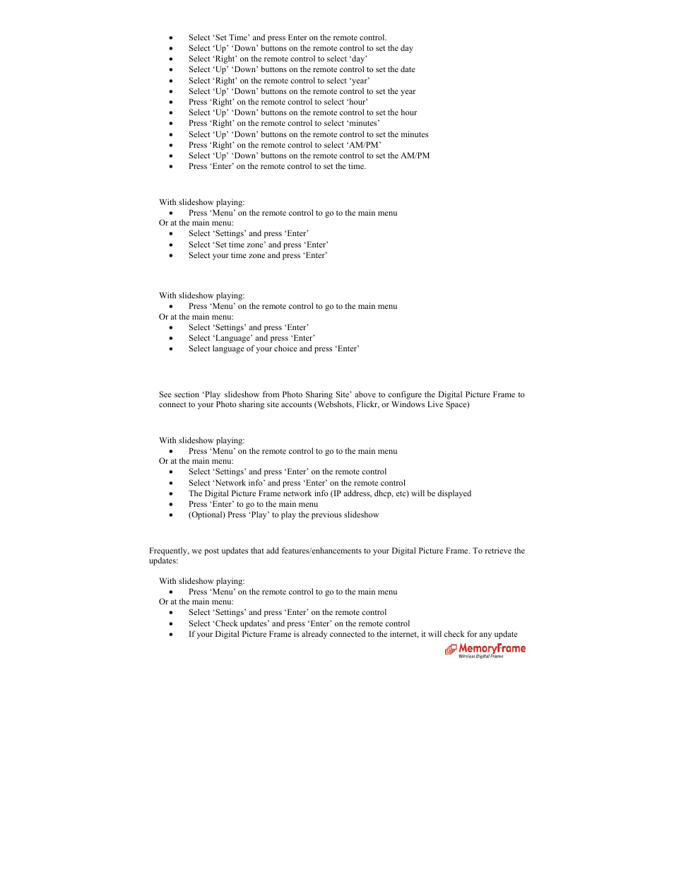 Set time zone | Digital Spectrum MemoryFrame MF-8000 User Manual | Page 31 / 39