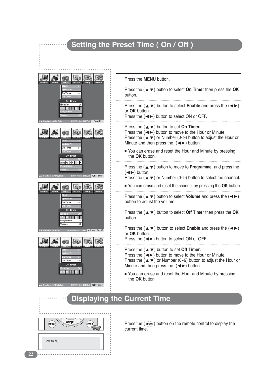 Press the menu button. press the, Or number (0~9) button to select the channel | Daitsu LCD Display & TV User Manual | Page 22 / 48