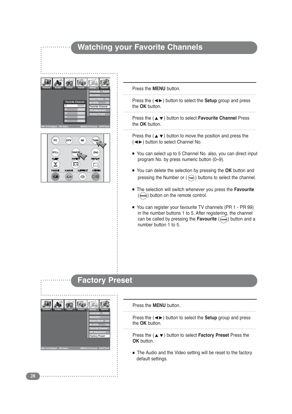 Watching your favorite channels factory preset | Daitsu LCD Display & TV User Manual | Page 28 / 48