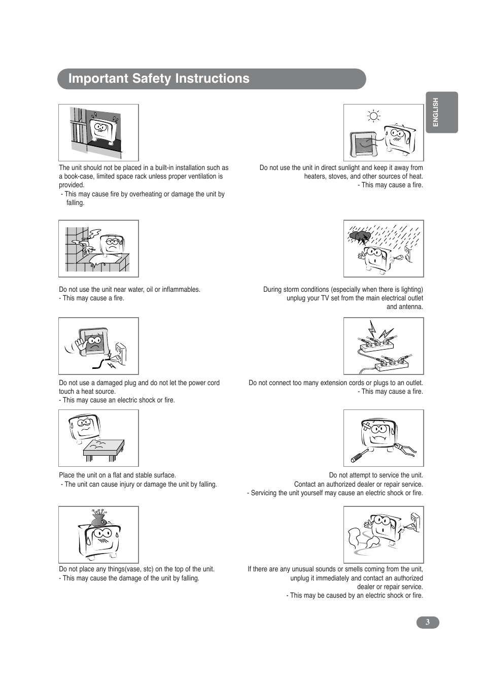 Important safety instructions | Daitsu LCD Display & TV User Manual | Page 3 / 48