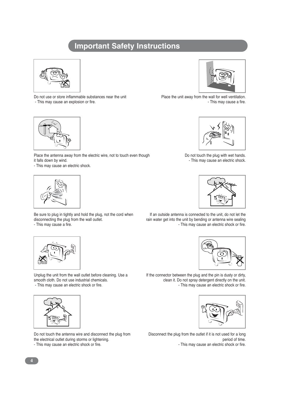 Important safety instructions | Daitsu LCD Display & TV User Manual | Page 4 / 48