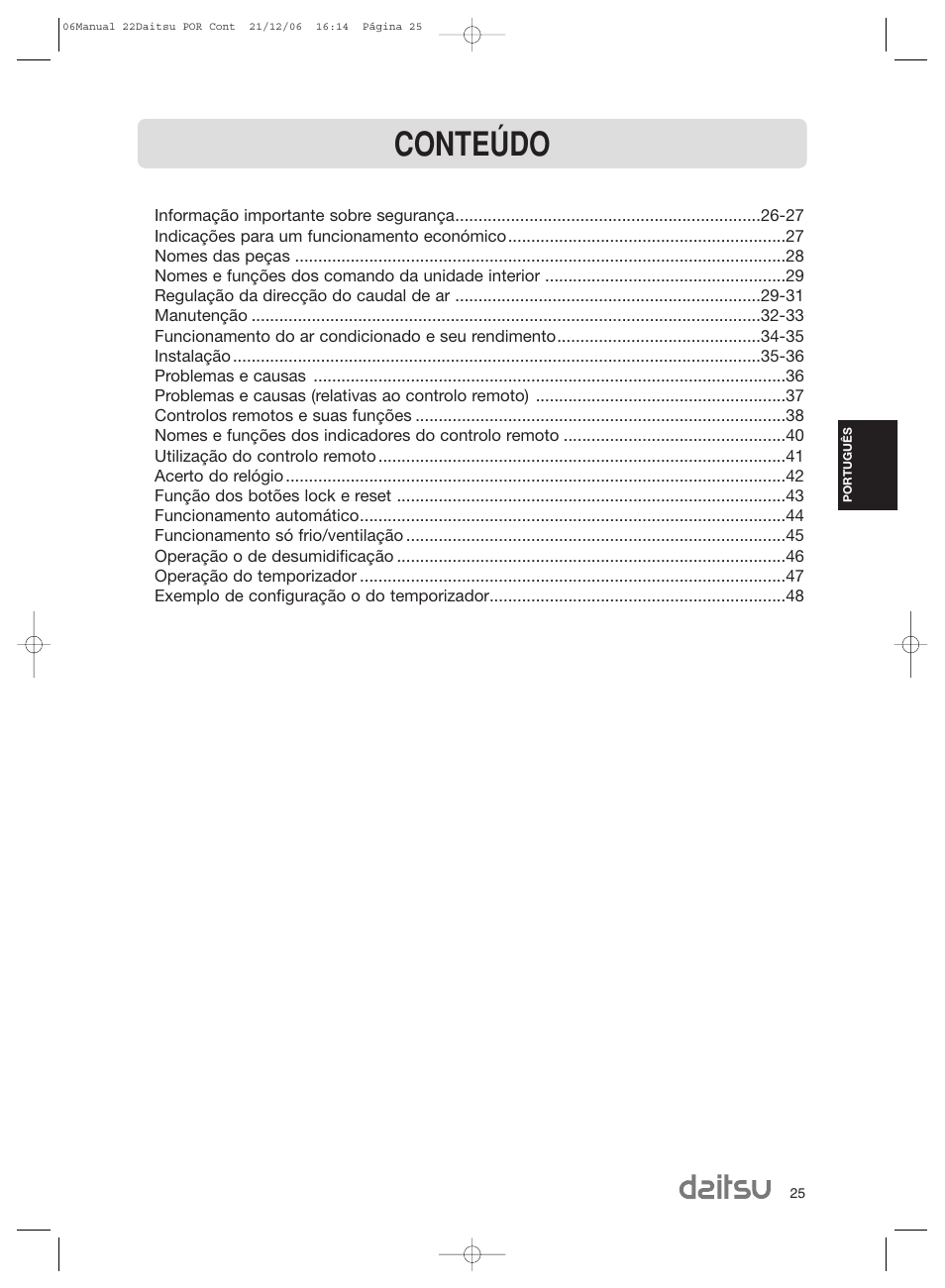 Conteúdo | Daitsu ASD 129U11 User Manual | Page 27 / 98