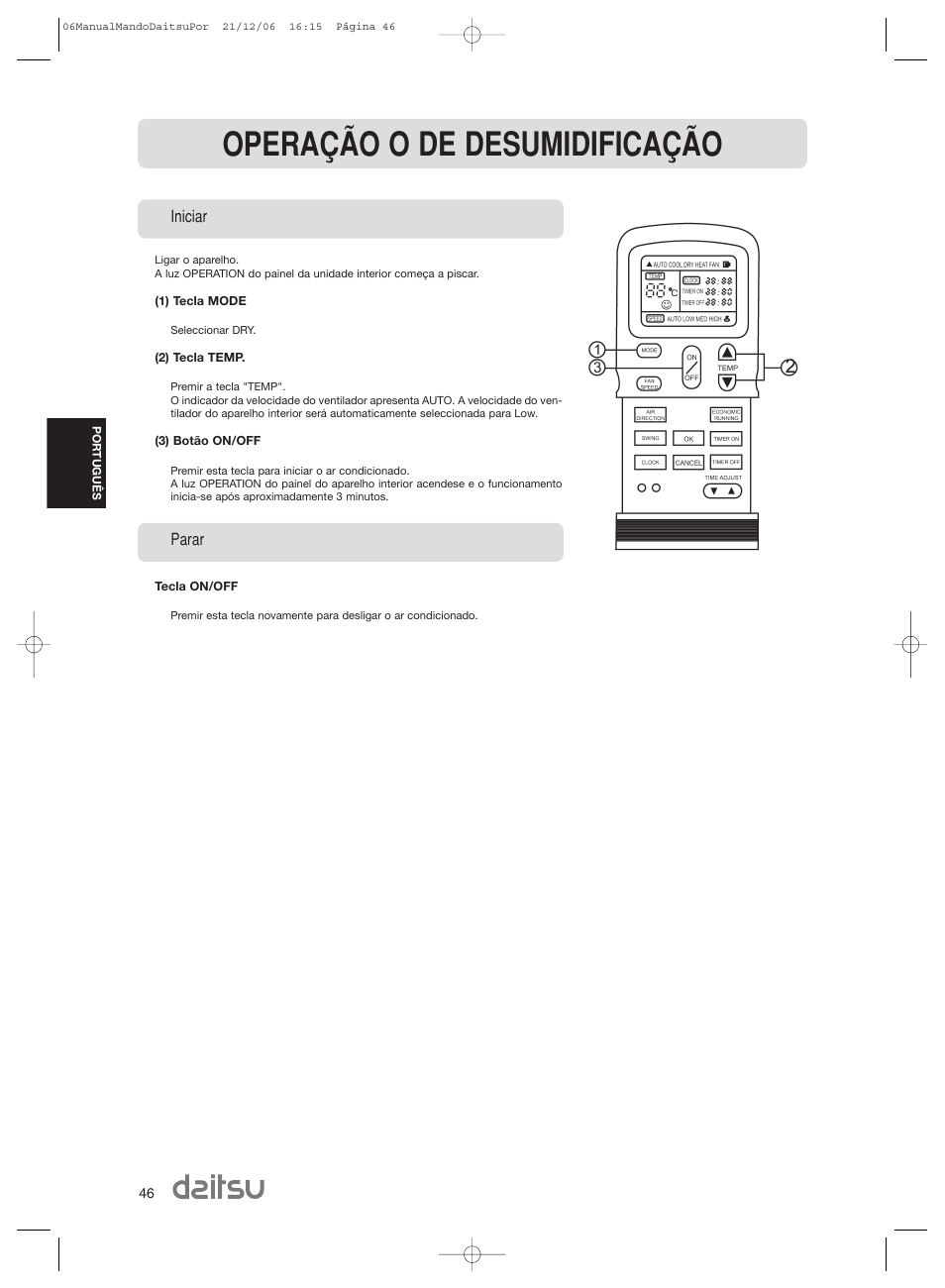 Operação o de desumidificação | Daitsu ASD 129U11 User Manual | Page 48 / 98