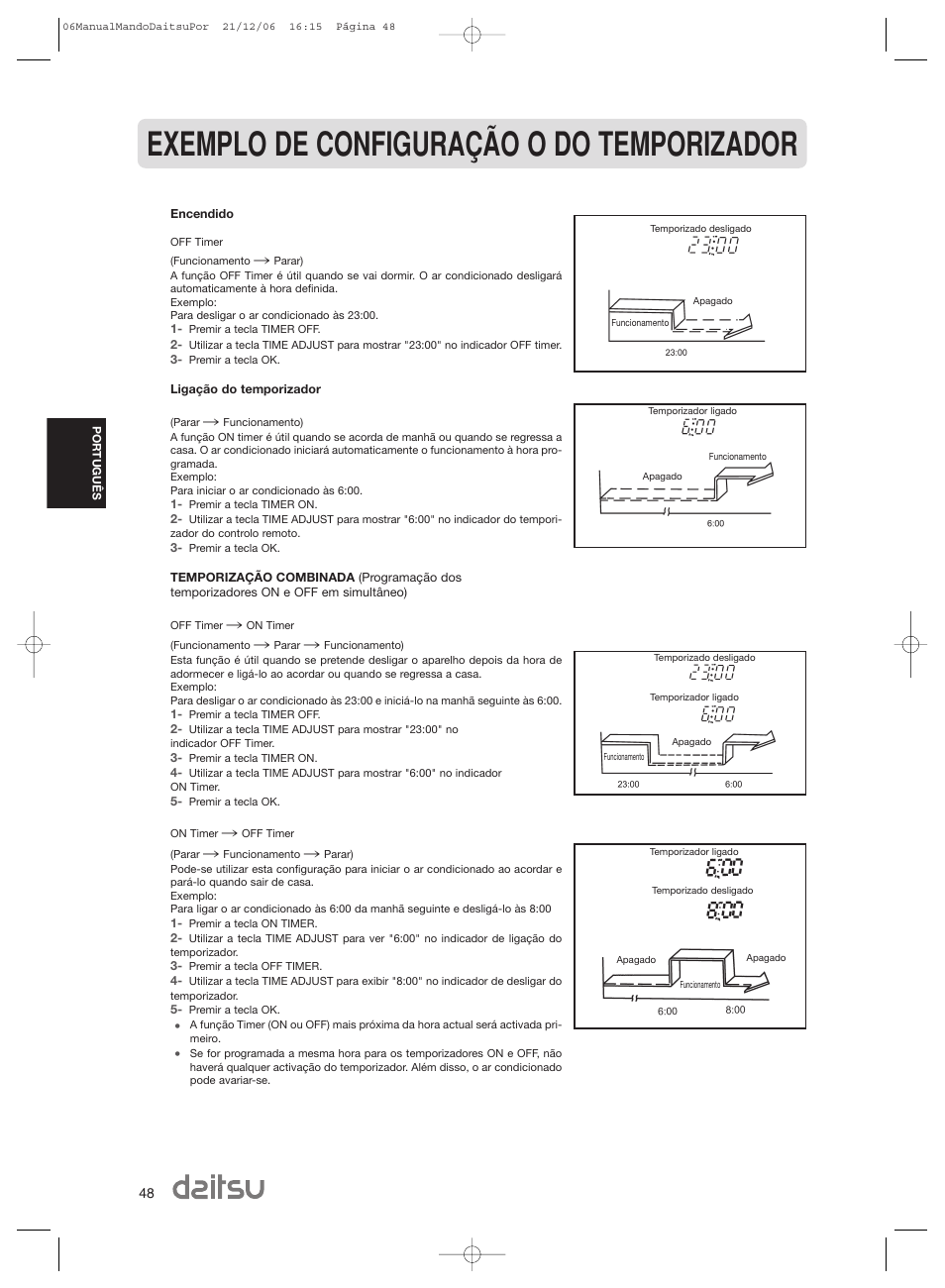 Exemplo de configuração o do temporizador | Daitsu ASD 129U11 User Manual | Page 50 / 98