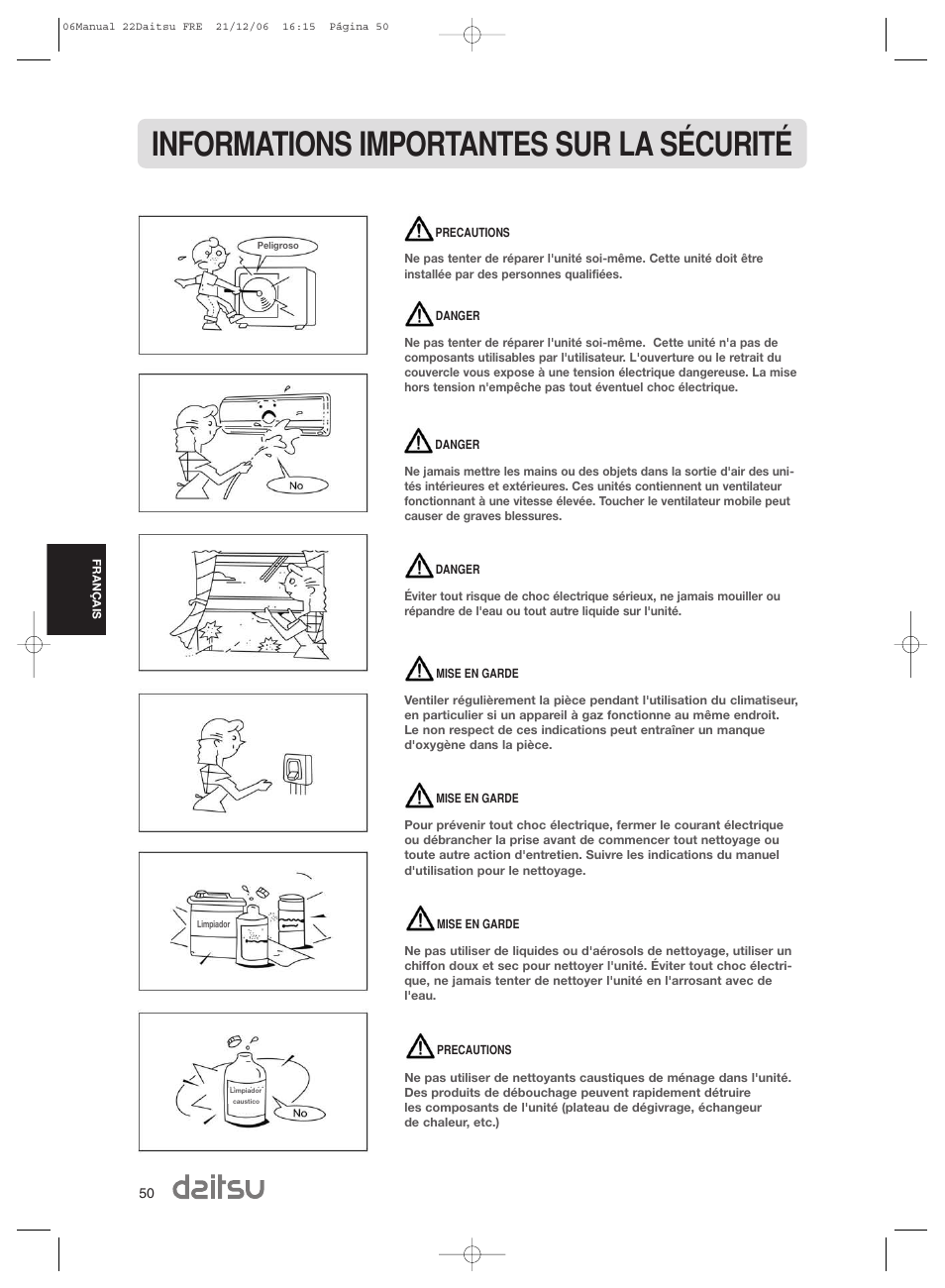 Informations importantes sur la sécurité | Daitsu ASD 129U11 User Manual | Page 52 / 98