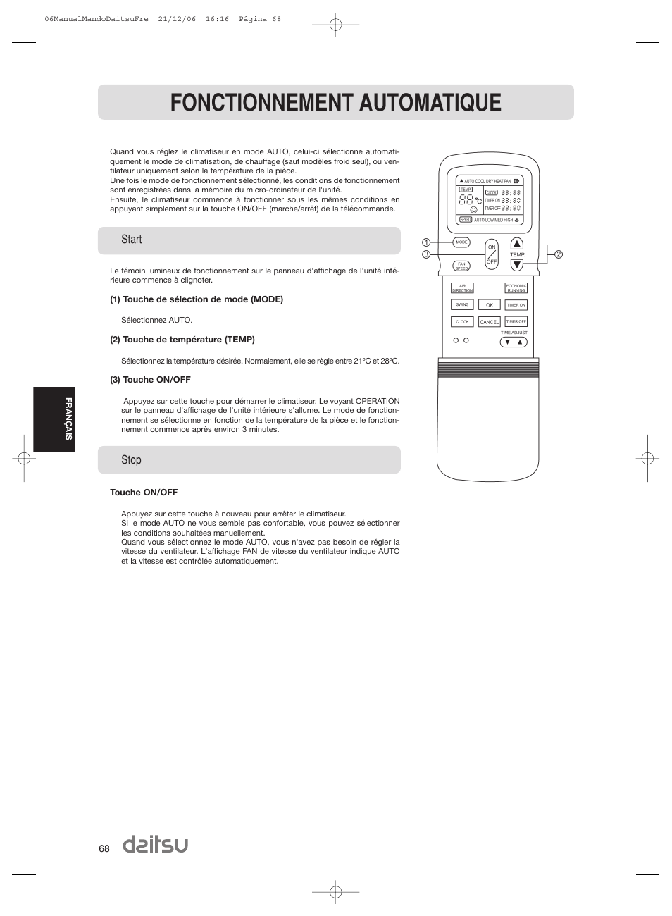 Fonctionnement automatique | Daitsu ASD 129U11 User Manual | Page 70 / 98