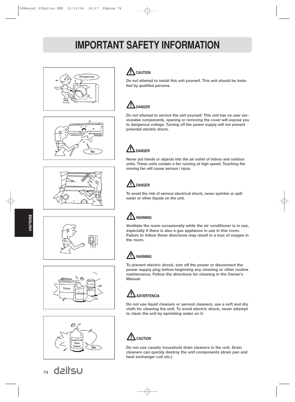 Important safety information | Daitsu ASD 129U11 User Manual | Page 76 / 98