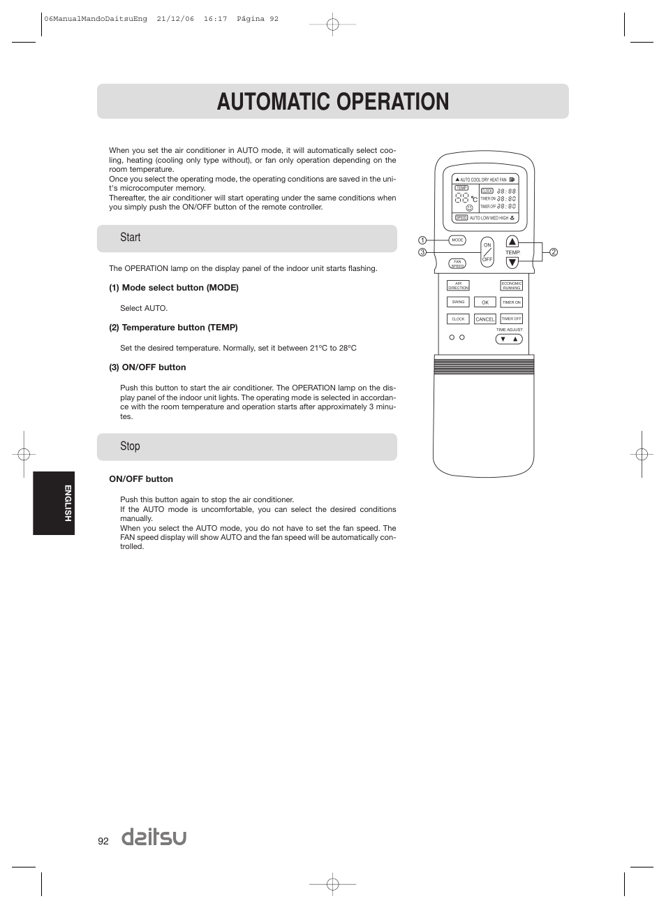 Automatic operation | Daitsu ASD 129U11 User Manual | Page 94 / 98