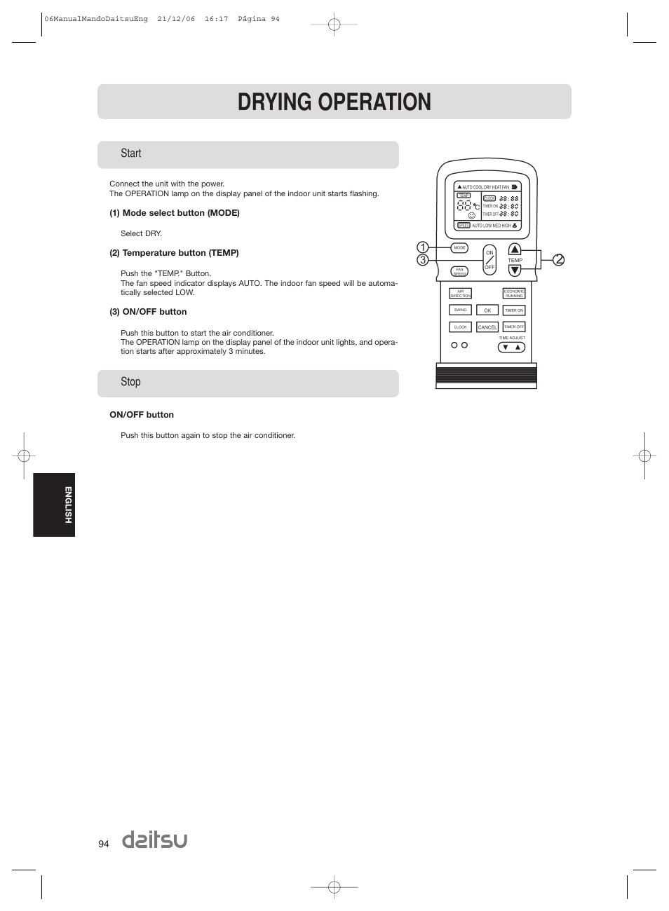 Drying operation | Daitsu ASD 129U11 User Manual | Page 96 / 98