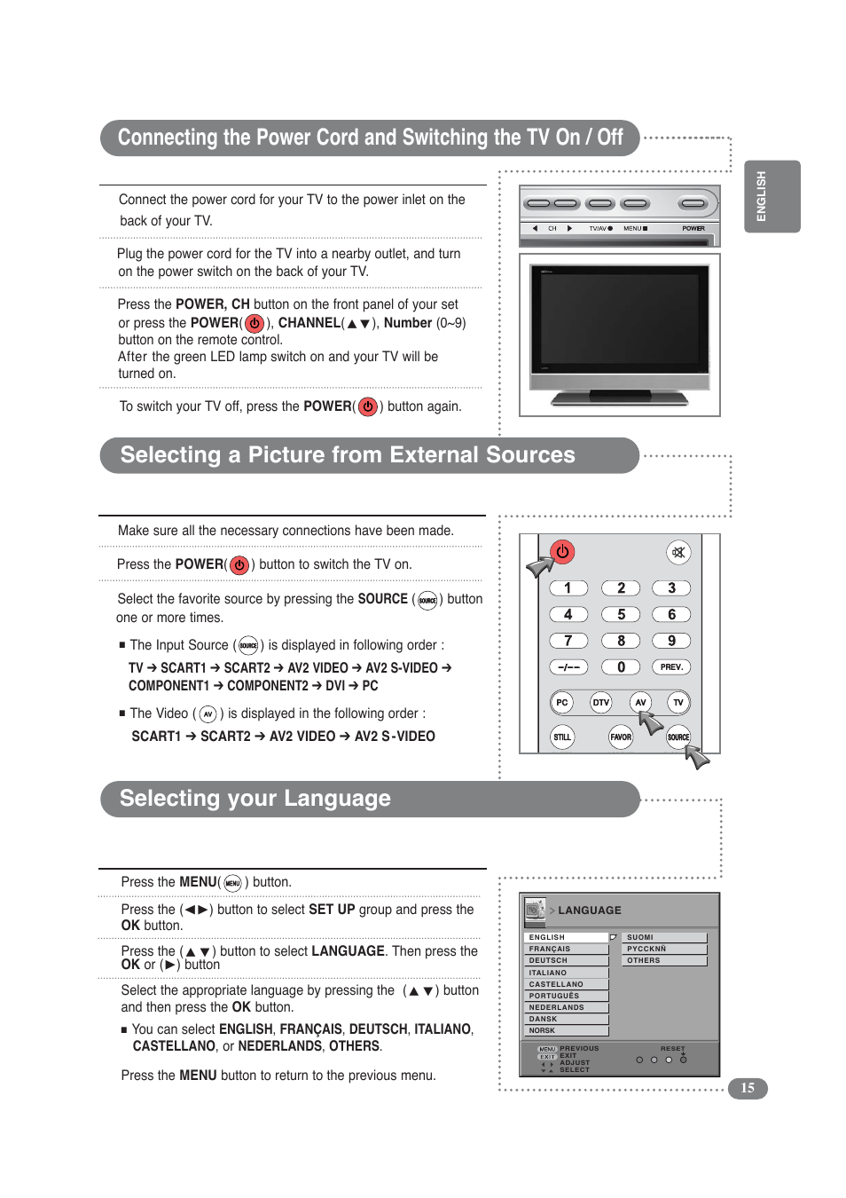 Selecting a picture from external sources, Selecting your language | Daitsu LCD 32 User Manual | Page 15 / 40