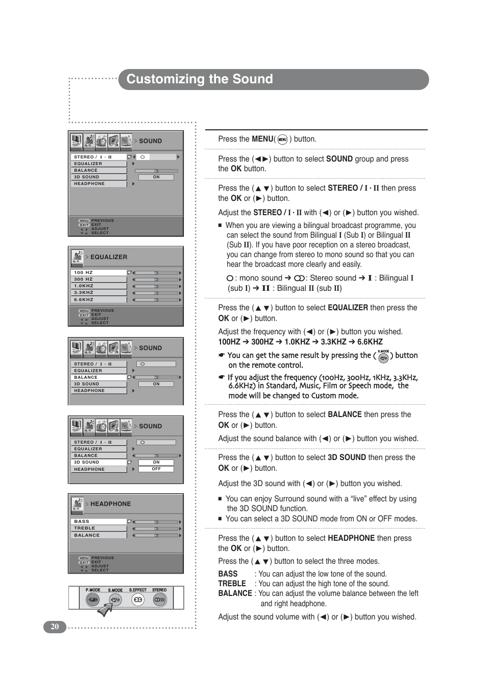 Customizing the sound | Daitsu LCD 32 User Manual | Page 20 / 40