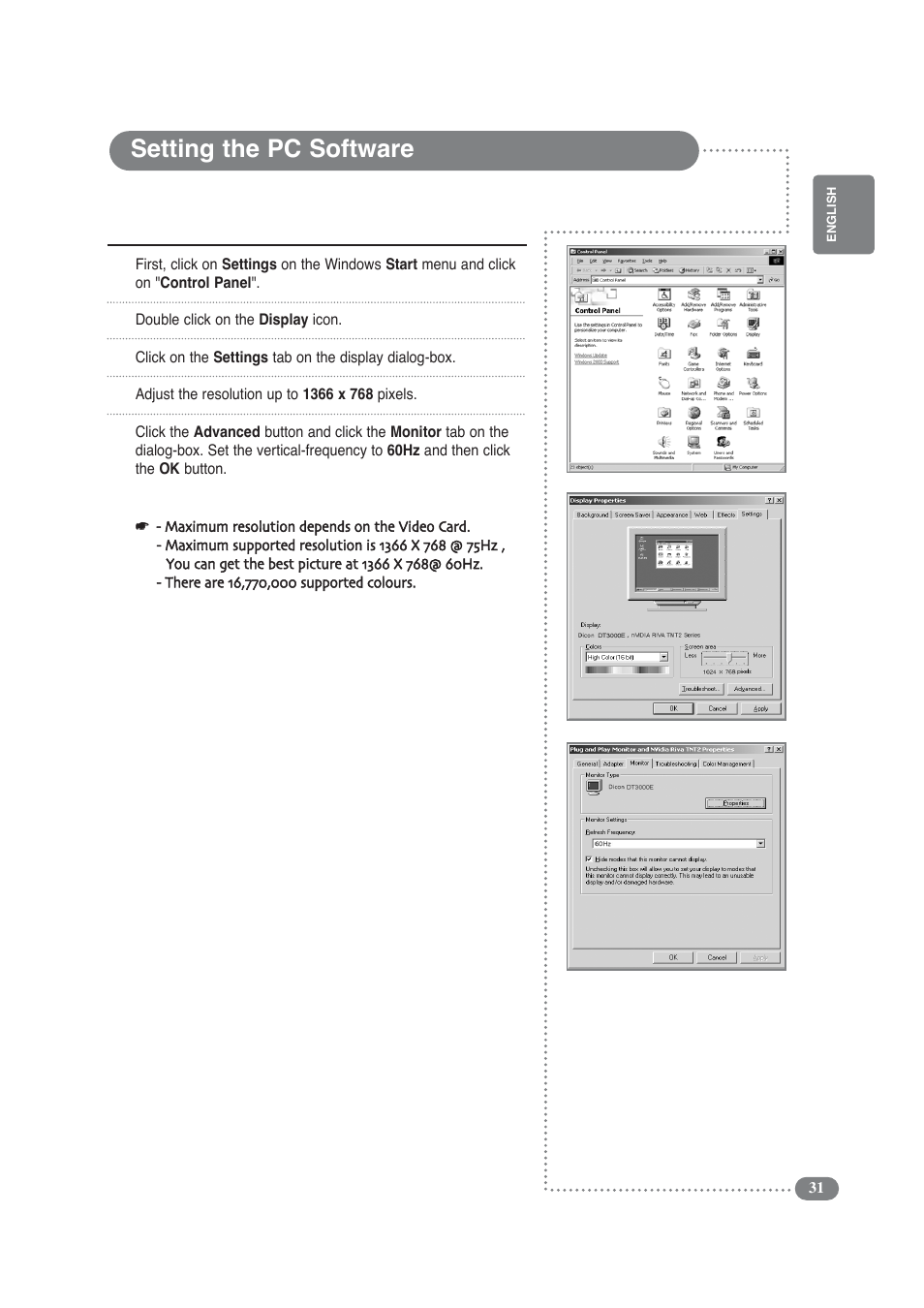 Setting the pc software | Daitsu LCD 32 User Manual | Page 31 / 40