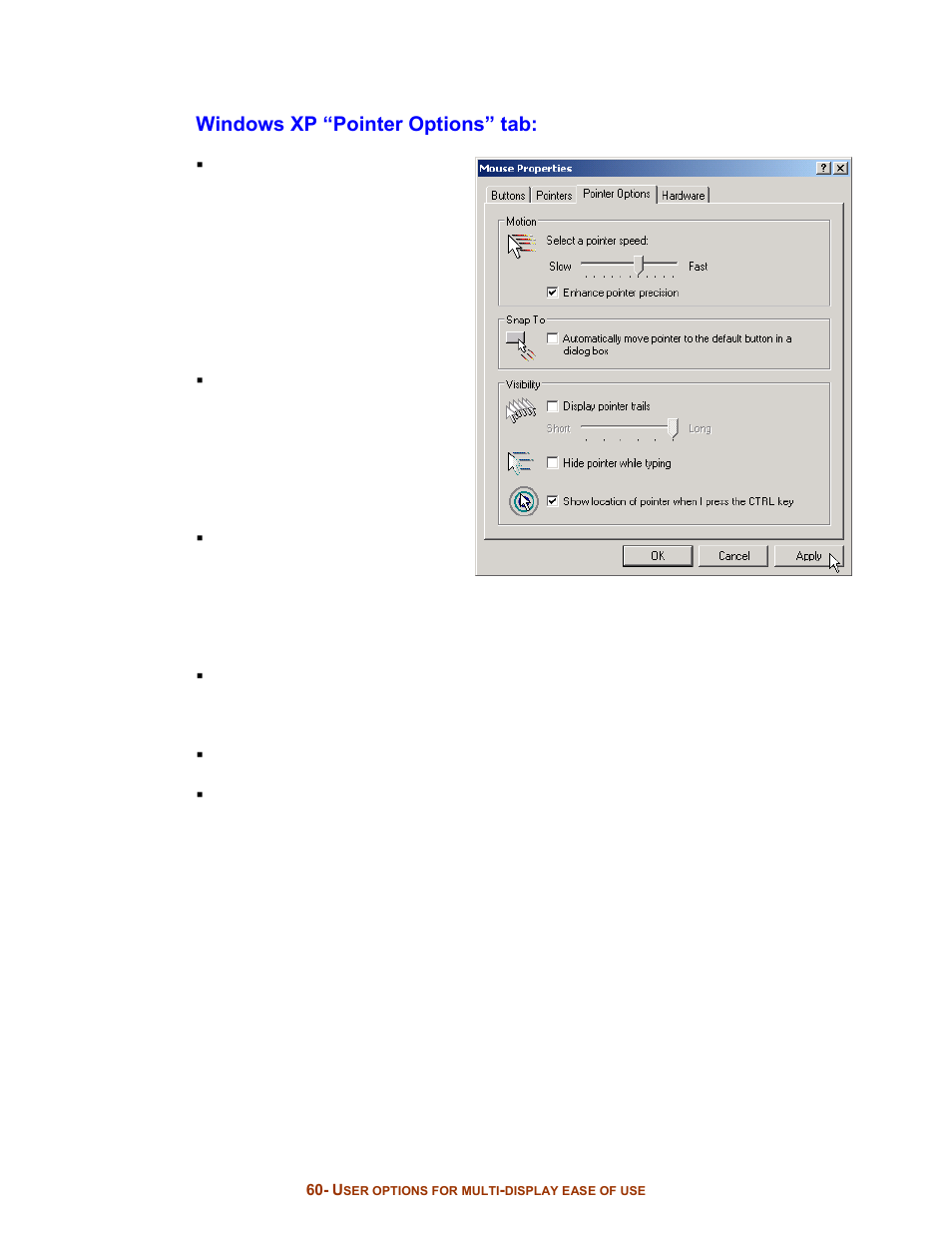 Windows xp “pointer options” tab | Digital Tigers SideCar MMS Series User Manual | Page 64 / 83